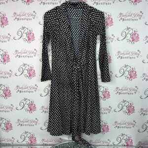 Banana Republic Black and White Polka Dot Long Sleeve Dress tie up belted